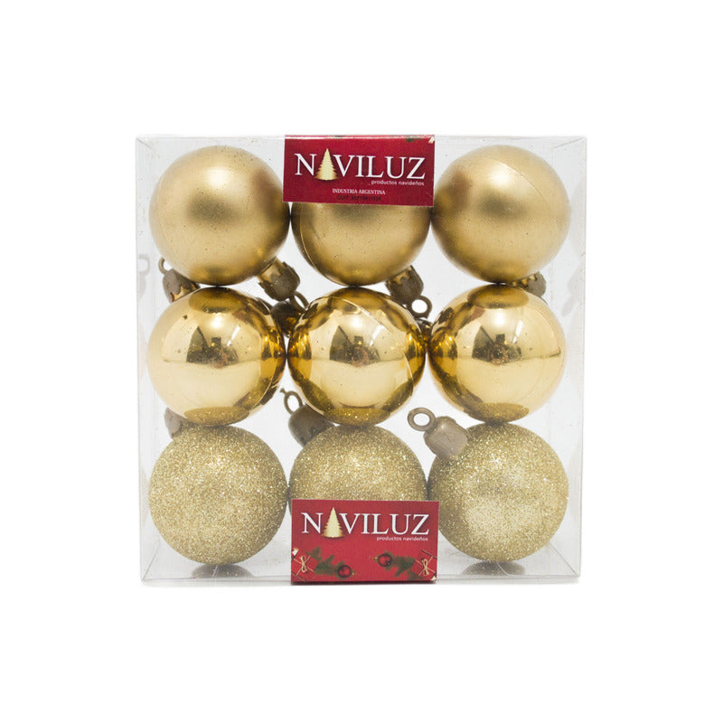 Adornos De Navidad En Caja De Acetato - Globos Dorados 4cm Dorado Surtido