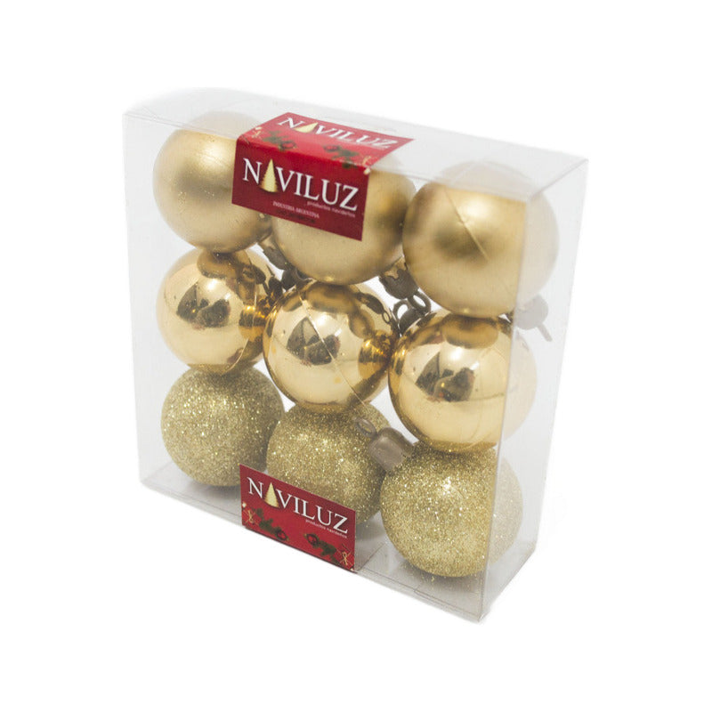 Adornos De Navidad En Caja De Acetato - Globos Dorados 4cm Dorado Surtido