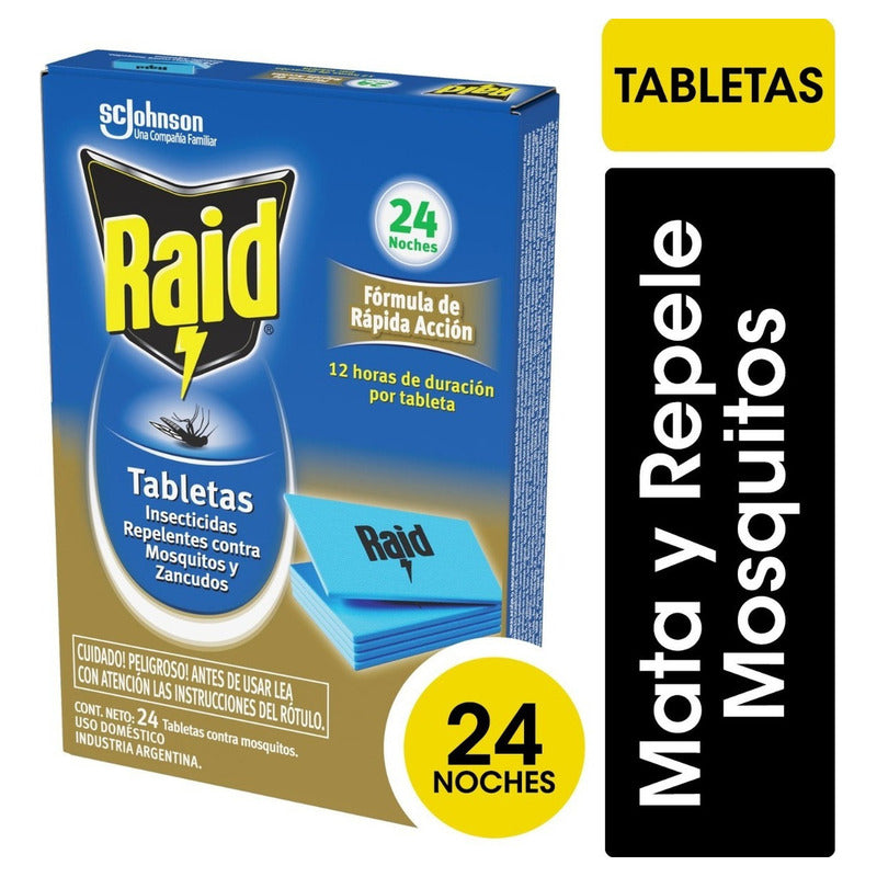 20 X Tabletas Insecticida Raid Contra Mosquitos Caja X 24