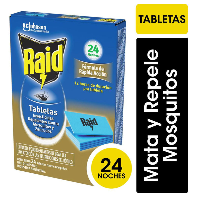 4 X Tabletas Insecticida Raid Contra Mosquitos Caja X 24